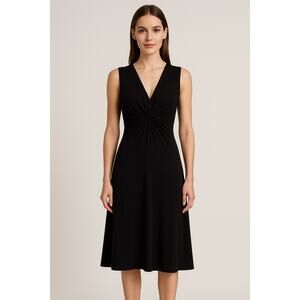 DVF Diane Von Furstenberg Black V Neck Wool Blend Knee Length Dress Sz Small